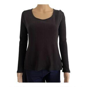 Faden Glory minimalist casual black shirt top Medium waffle pattern scoop neck